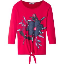 Shirt (rękawy 3/4) z przewiązaniem bonprix czerwony. Czerwone bluzki dziewczęce bonprix, z nadrukiem, bez kołnierzyka, bez rękawów, bez kaptura. Za 24,99 zł.