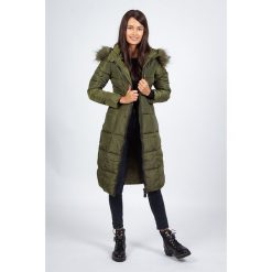 Płaszcz przejściowy w kolorze khaki. Brązowe kurtki damskie Snowie Collection, na zimę, m, bez wzorów, długie, bez kaptura. W wyprzedaży za 219,95 zł.