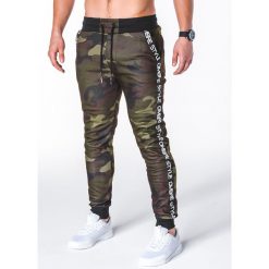 SPODNIE MĘSKIE DRESOWE P653 - ZIELONE/MORO. Zielone spodnie męskie Ombre Clothing, s, moro, z bawełny. Za 55,00 zł.
