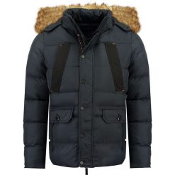 Kurtka zimowa "Benito" w kolorze granatowym. Niebieskie płaszcze męskie Geographical Norway Men, na zimę, xl, z aplikacjami, bez kaptura. W wyprzedaży za 229,95 zł.