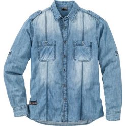 Koszula dżinsowa z długim rękawem Slim Fit bonprix Niebieski "stone" Used. Brązowe koszule męskie slim marki FORCLAZ, m, z materiału, z długim rękawem. Za 49,99 zł.