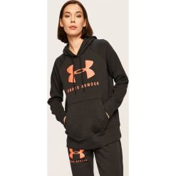 Under Armour - Bluza. Czarne bluzy damskie Under Armour, s, z nadrukiem, z bawełny, bez rękawów, z kapturem. W wyprzedaży za 159,90 zł.