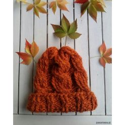 Czapka HANDMADE rudy. Brązowe czapki zimowe damskie Pakamera, z wełny. Za 100,00 zł.