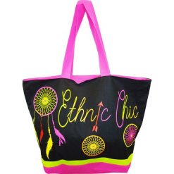 Shopper bag damskie: Torba plażowa „Acapulco” w kolorze czarnym ze wzorem – 35 x 58 x 23 cm