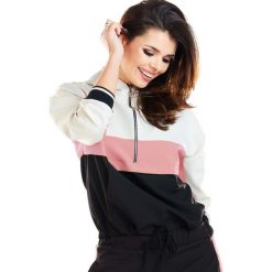 Krótka Trzykolorowa Bluza Kangurka z Kapturem. Bluzki damskie Molly.pl. Za 148,90 zł.