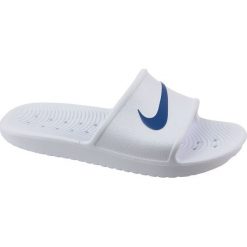Nike WMNS Kawa Shower 832655-100. Białe klapki damskie Nike, bez wzorów, z materiału, bez obcasa. W wyprzedaży za 79,99 zł.