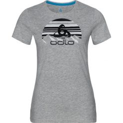 Koszulka "Kumano Logo Light" w kolorze szarym. Szare bluzki damskie marki Odlo Women, xs, z nadrukiem, z okrągłym kołnierzem. W wyprzedaży za 77,95 zł.