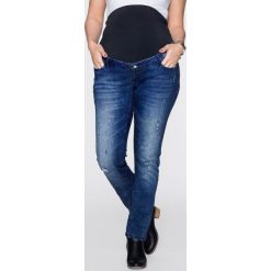 Dżinsy ciążowe "destroyed look", SKINNY bonprix niebieski "stone". Niebieskie jeansy damskie bonprix, moda ciążowa. Za 134,99 zł.