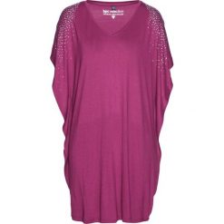 Tunika shirtowa bonprix fioletowy. Fioletowe tuniki damskie bonprix, bez wzorów, bez kołnierzyka, bez rękawów. Za 37,99 zł.
