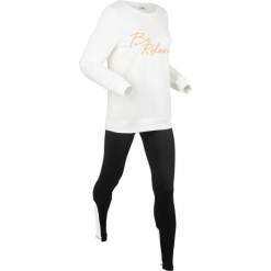 Bluza z legginsami sportowymi (kompl. 2-częściowy) bonprix biel wełny - czarny. Białe bluzy sportowe damskie bonprix, z wełny. Za 129,99 zł.