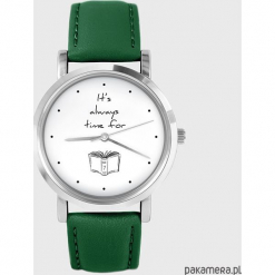 Zegarek - Time for a book - zielony, skórzany. Zielone zegarki męskie marki Pakamera. Za 139,00 zł.
