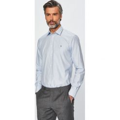 Trussardi Jeans - Koszula. Niebieskie koszule męskie Trussardi Jeans, bez wzorów, z bawełny, klasyczne, z włoskim kołnierzykiem, z długim rękawem. W wyprzedaży za 319,90 zł.