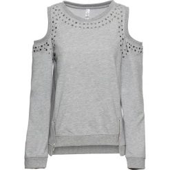 Bluza z wycięciami bonprix jasnoszary melanż. Szare bluzy damskie bonprix, bez wzorów, bez rękawów, bez kaptura. Za 59,99 zł.