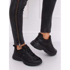 Buty sportowe czarne BY-082 BLACK. Czarne buty sportowe damskie FunKee.pl, bez wzorów, z tkaniny, sportowe. Za 82,99 zł.