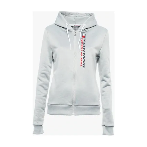 Tommy Sport Bluza Rozpinana Z Kapturem Zip Vertical Logo , szary, rozmiar L. Szare bluzy sportowe damskie TOMMY HILFIGER, l, z aplikacjami, z elastanu, bez rękawów, z kapturem. W wyprzedaży za 319,99 zł.