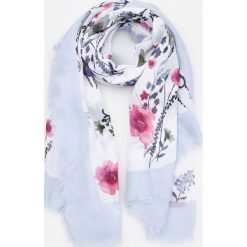 Chusty damskie: Chusta w kwiaty – Niebieski
