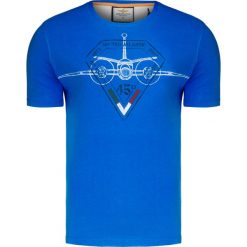 T-shirt AERONAUTICA MILITARE. Niebieskie t-shirty męskie Aeronautica Militare, z nadrukiem, z bawełny, militarne, z okrągłym kołnierzem. Za 250,00 zł.