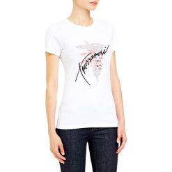 Trussardi Jeans koszulka damska 56T00256-1T003608, S biała. Białe koszulki damskie Trussardi Jeans, s, z nadrukiem, z jeansu, z okrągłym kołnierzem. Za 199,00 zł.