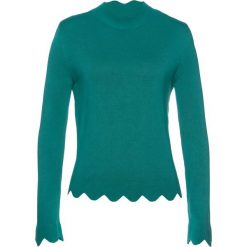 Swetry damskie: Sweter z ozdobnie pofalowanymi brzegami bonprix dymny szmaragdowy
