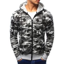 Bluzy męskie: Bluza męska camo rozpinana szara z kapturem (bx3155)