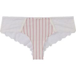 Figi brazylijskie bonprix piaskowy beżowy - jasnoróżowy. Brązowe majtki damskie bonprix, w paski, z bawełny. Za 24,99 zł.