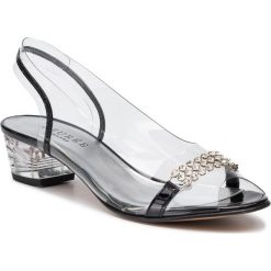 Sandały AZURÉE - Nepeto 84TC Vernis Noir/Motif Cristal. Czarne klapki damskie Azurée, bez wzorów, ze skóry, bez obcasa, na obcasie. W wyprzedaży za 449,00 zł.