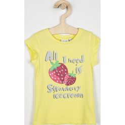 Blukids - Top dziecięcy 98-128 cm. Białe bluzki dziewczęce bawełniane marki Blukids, z nadrukiem, z okrągłym kołnierzem. Za 24,90 zł.