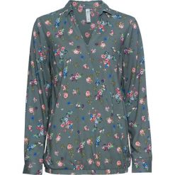Bluzka kopertowa bonprix zielony eukaliptusowy w kwiaty. Zielone t-shirty damskie bonprix, w kwiaty, z dekoltem w serek. Za 32,99 zł.