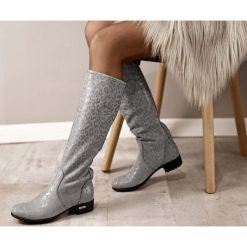 Kozaki - skóra naturalna - model 160 - kolor szary cętki. Szare kozaki damskie Zapato, na zimę, z jeansu, eleganckie, na niskim obcasie. W wyprzedaży za 249,50 zł.