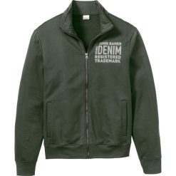 Bluza rozpinana bonprix ciemnooliwkowy z nadrukiem. Zielone bluzy męskie bonprix, s, z nadrukiem, bez kołnierzyka, bez rękawów, bez kaptura. Za 99,99 zł.