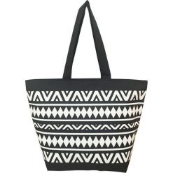 Torba plażowa "Ethnique" w kolorze czarno-białym - 35 x 58 x 23 cm. Czarne torby damskie na zakupy Le Comptoir de la Plage, z tworzywa sztucznego. W wyprzedaży za 38,95 zł.