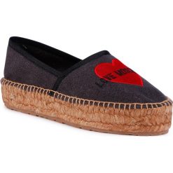 Espadryle LOVE MOSCHINO - JA10433G0AJM0000 Nero. Szare espadryle damskie Love Moschino, bez wzorów, z tworzywa sztucznego, bez obcasa, na płaskiej podeszwie. W wyprzedaży za 629,00 zł.