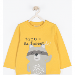Koszulka. Żółte t-shirty chłopięce marki FOREST, z nadrukiem, z elastanu, z długim rękawem. Za 32,90 zł.