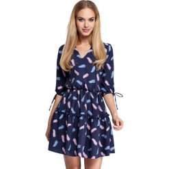 Granatowa Sukienka Wzorzysta w Stylu Boho Model 3. Niebieskie sukienki damskie Molly.pl, na co dzień, s, bez wzorów, z tkaniny, wakacyjne, z dekoltem w serek, bez rękawów, rozkloszowane. Za 168,90 zł.