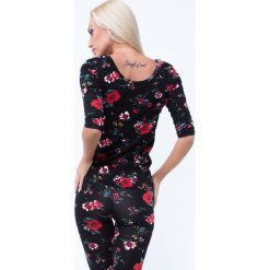 Bluzki damskie: Bluzka w kwiaty z dekoltem na plecach czarna 8064
