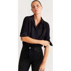 Mango - Koszula Bima. Czarne bluzki damskie Mango, na co dzień, xs, bez wzorów, z poliesteru, eleganckie, z klasycznym kołnierzykiem, z długim rękawem. W wyprzedaży za 69,90 zł.
