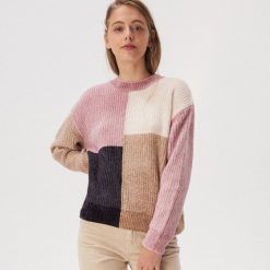 Szenilowy sweter w bloki kolorów - Wielobarwny. Swetry damskie Sinsay, s, bez wzorów, bez rękawów, bez kaptura. Za 69,99 zł.