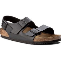 Sandały BIRKENSTOCK - Milano 034791 Schwarz. Czarne klapki damskie marki Birkenstock, bez wzorów, ze skóry ekologicznej, na wysokim obcasie. Za 289,00 zł.