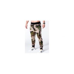 SPODNIE MĘSKIE DRESOWE P636 - ZIELONE/MORO. Zielone spodnie dresowe męskie Ombre Clothing, moro, z bawełny. Za 39,00 zł.