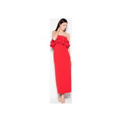 Sukienka VT089 Czerwony. Czerwone sukienki damskie Venaton, na imprezę, xl, bez wzorów, eleganckie, z falbankami, bez rękawów, maxi. Za 189,00 zł.