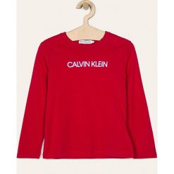 Calvin Klein Jeans - Longsleeve dziecięcy 104-176 cm. Różowe bluzki dziewczęce z nadrukiem, z bawełny, z okrągłym kołnierzem, długie. Za 139,90 zł.