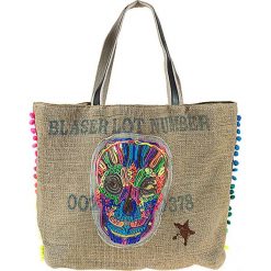 Shopper bag damskie: Shopper bag „Jole” w kolorze beżowym ze wzorem – 60 x 43 x 20 cm