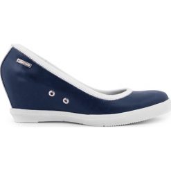 Półbuty na koturnie - skóra naturalna - model 024 - kolor granat. Szare półbuty damskie Zapato, z nadrukiem, z jeansu, eleganckie, na wysokim obcasie, na platformie, bez zapięcia. W wyprzedaży za 173,40 zł.