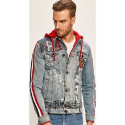 Desigual - Kurtka jeansowa. Niebieskie płaszcze męskie Desigual, s, bez wzorów, z elastanu, krótkie, z kapturem. W wyprzedaży za 499,90 zł.