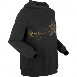 Bluza z kapturem, długi rękaw bonprix czarny. Czarne bluzy damskie bonprix, bez wzorów, z długim rękawem, długie, z kapturem. Za 109,99 zł.