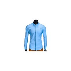KOSZULA MĘSKA ELEGANCKA Z DŁUGIM RĘKAWEM K307 - BŁĘKITNA. Niebieskie koszule męskie na spinki Ombre Clothing, m, z bawełny, ze stójką, z długim rękawem. Za 59,00 zł.