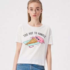 T-shirt z ilustracją - Biały. Białe t-shirty damskie Sinsay, s, bez wzorów, bez kołnierzyka. W wyprzedaży za 7,99 zł.