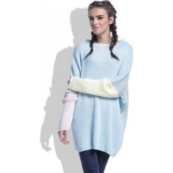 Błękitny Sweter Długi Luźny w Czterech Kolorach. Niebieskie piżamy damskie Molly.pl, s, bez wzorów, z jeansu, z długim rękawem, długie, bez kaptura. Za 119,90 zł.