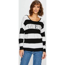 Guess Jeans - Sweter Guia. Czarne swetry damskie Guess Jeans, s, z aplikacjami, z elastanu, z krótkim rękawem, krótkie, bez kaptura. W wyprzedaży za 199,90 zł.