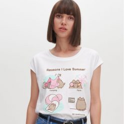 T-shirt z nadrukiem Pusheen -. T-shirty damskie Reserved, s, z nadrukiem, bez kołnierzyka. Za 29,99 zł.